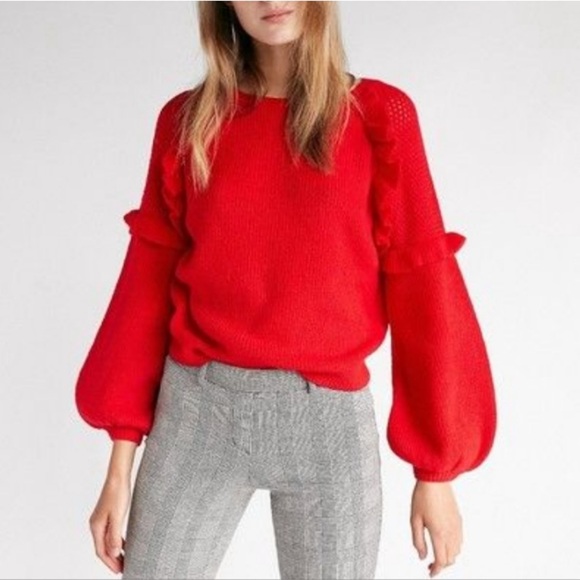 Express Balloon Sleeve with Ruffle detail Sweater - Picture 1 of 4